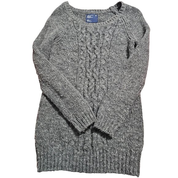American Eagle Wool/Alpaca Cable Knit Sweater M Gray Scoop Neck Preppy Neutral - Picture 9 of 9